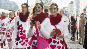 A group of young women dressed in costumes for carnival in Cologne, Germany