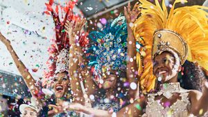 Samba dancers in costume at a carnival celebration