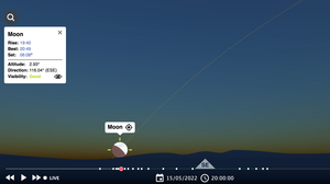 A screenshot from our Night Sky Map showing an eclipsed Moon rising over Los Angeles on May 15, 2022