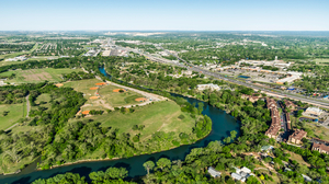 An aerial view looking toward New Braunfels, Texas.