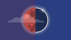 Vector illustration of total lunar and total solar eclipse on the sky.