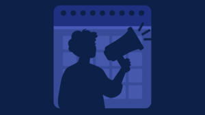 Vector illustration of a person with a loudspeaker on a calendar background. 