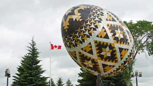 A very large pysanka, which is a decorated Easter egg, in the town of Vegreville.