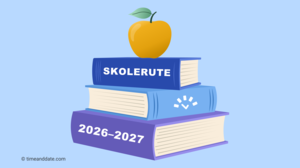 Illustrasjon av tre bøker som ligger stablet oppå hverandre. På toppen ligger et gult eple.