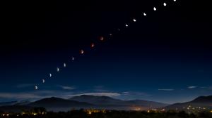 Total lunar eclipse over Santa Fe, New Mexico, USA.