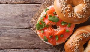 Bagel with lox and cream cheese.