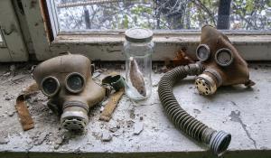 Gas masks in Pripyat, following the Chernobyl disaster.