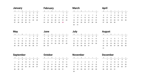 Repeating Calendar – years equal to 2016