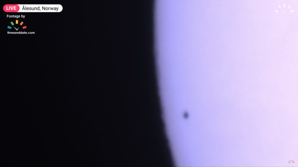 The timeanddate.com telescope shows tiny Mercury transiting the Sun on November 11, 2019.