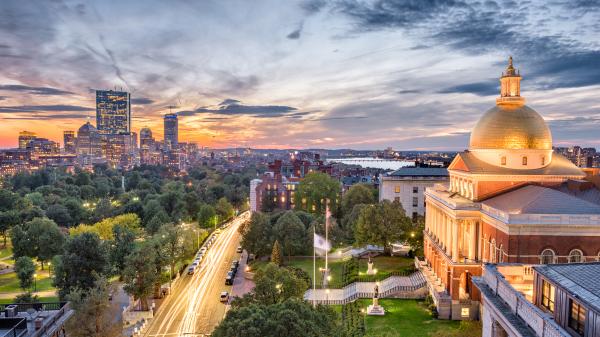Evening view of Boston, Massachusetts, USA.