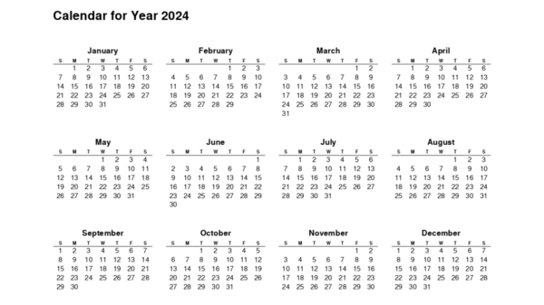 Calendar 2024 with 12 months | Printable Calendar