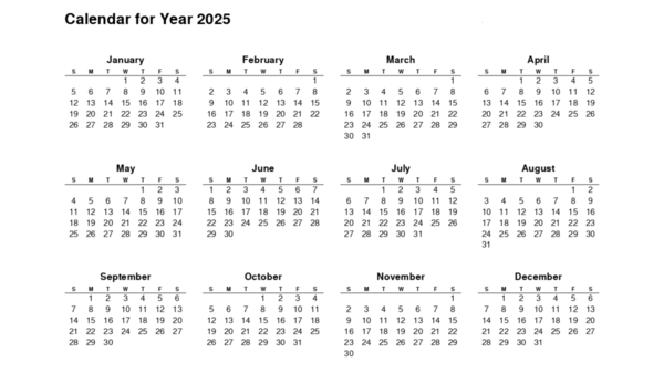 Calendar 2025 with 12 months | Printable Calendar