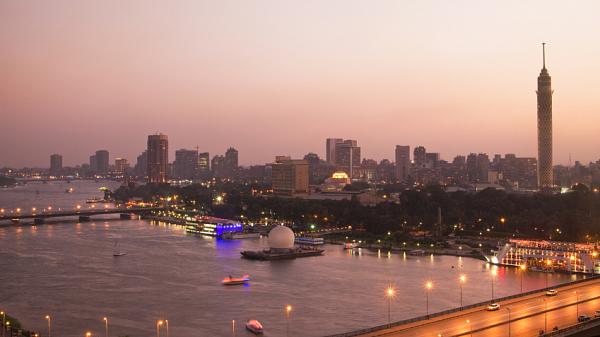View over the city of Cairo and Nile river at dusk