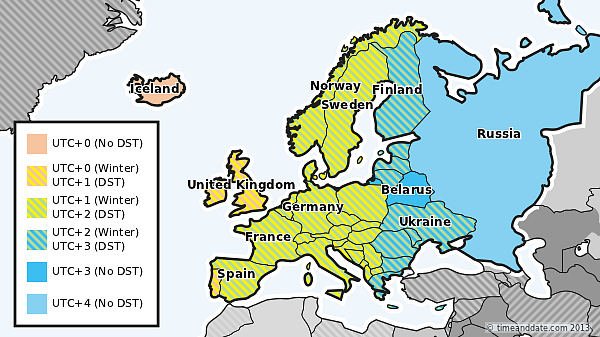 european time zone map