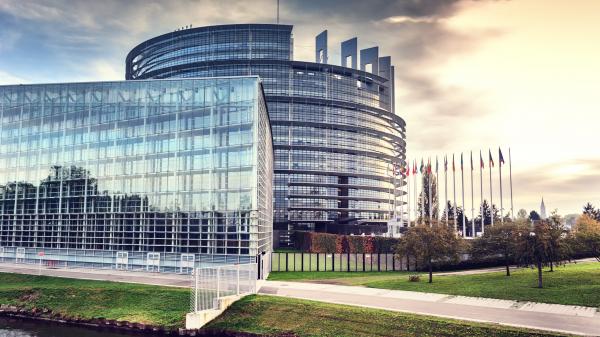 European Parliament building at sunset. Strasbourg, France