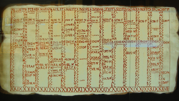 Ancient Roman wall calendar from Antium showing all Roman months