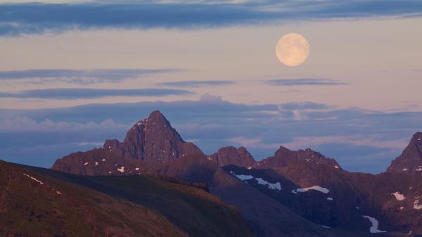 Full Moon over mountains in Lofoten, Norway