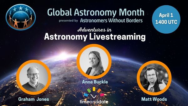 A flyer for the Astronomers Without Borders “Adventures in Astronomy Live-Streaming” Facebook Live session on April 1, 2023.