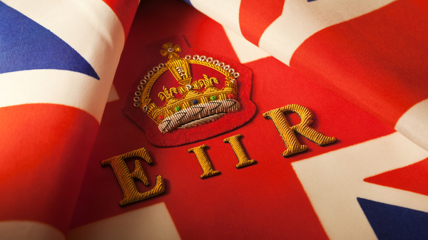 Union Jack flag with Queen Elizabeth II insignia - EIIR