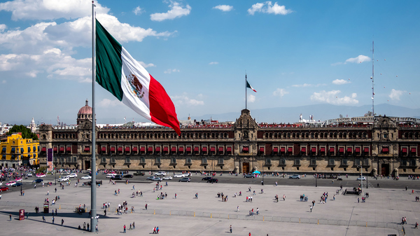 Historical landmark National Palace building at Plaza de la Constitucion in Mexico City, Mexico.