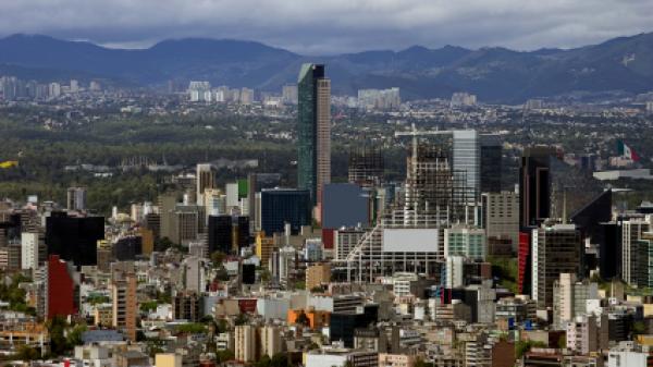 View of the buildings on reforma avenue and torre mayor in Mexico City