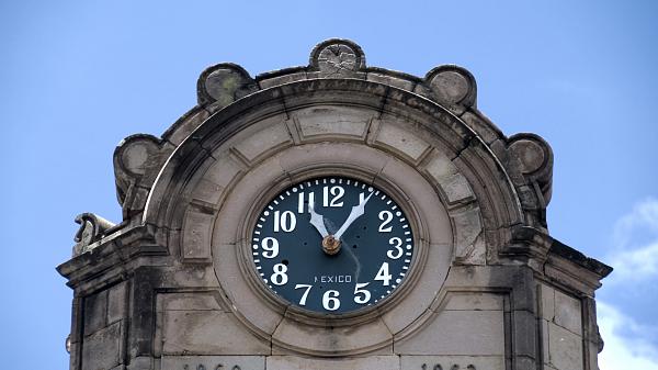 old Black and White Clock Face in Oaxaca, Mexico
