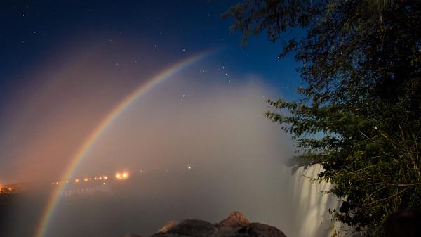 Moonbow over Victoria Falls in Zimbabwe and Zambia.