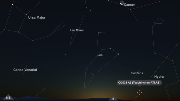 The position of Comet C/2023 A3 (Tsuchinshan-ATLAS) is shown on timeanddate.com's Night Sky Map for New York at 06:00 (6 am) local time on September 27, 2024.