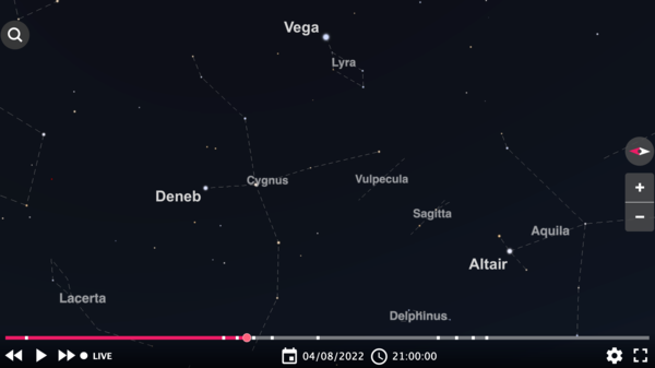 A Night Sky Map of the Summer Triangle in the eastern sky above New York.