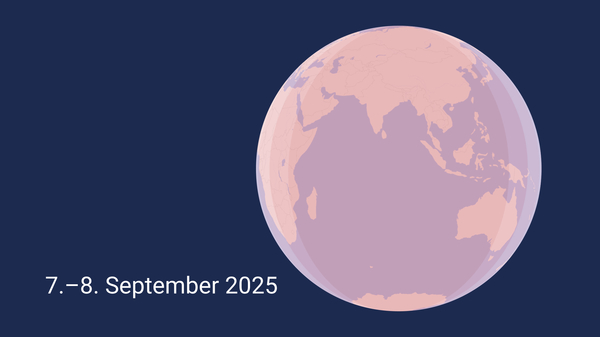 Map of the globe showing range of total lunar eclipse in September 2025