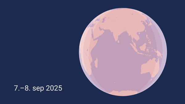 Map of the globe showing range of total lunar eclipse in September 2025