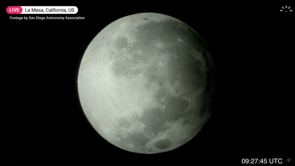 A screenshot from timeanddate’s live stream of the penumbral lunar eclipse on November 29-30, 2020.