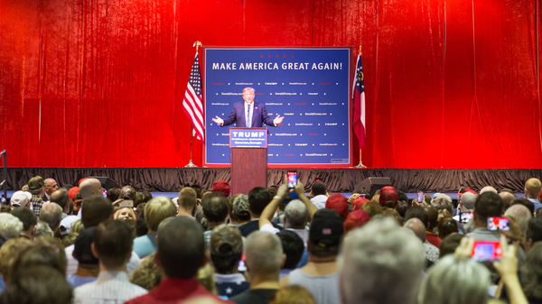 October 10, 2015: Presidential candidate and Republican party nominee Donald Trump giving a speech at a rally in Georgia.