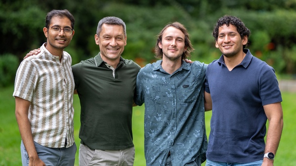 Photo of the 3I/ATLAS team at at Institute of Astrophysics, Pontificia Universidad Católica de Chile. From left to right: Rohan Rahatgaonkar, Thomas Puzia, Baltasar Luco, Juan Pablo Carvajal