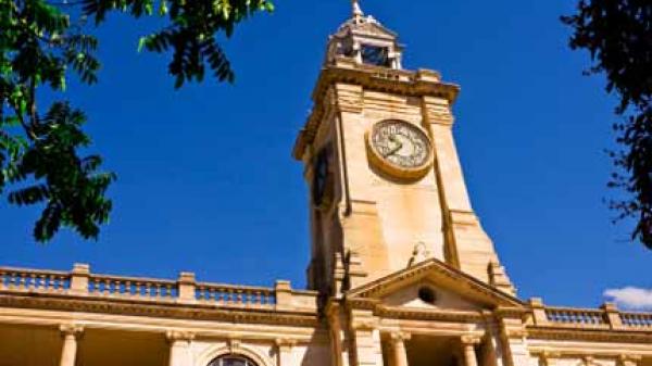 Clocktower of a historical building in Rockhampton, Queensland, Australia.