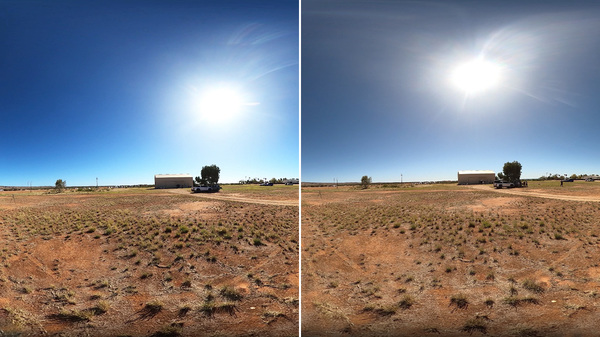 Photo comparison of how sky colour change during total solar eclipse in Exmouth, Australia