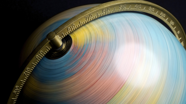 Long-exposure shot of a fast-spinning globe.