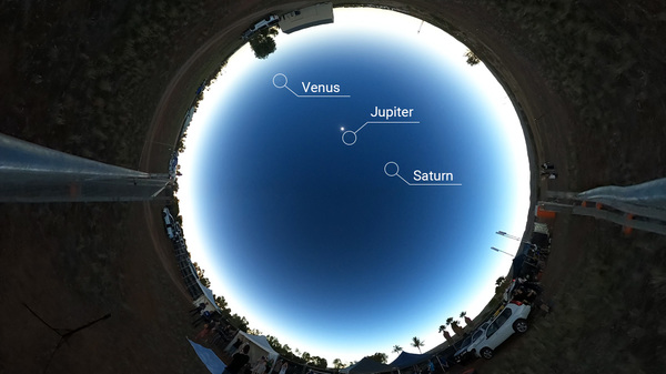 360 photo of the sky and planets visible during total solar eclipse in Exmouth Australia