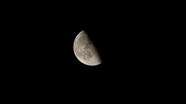 A Last Quarter Moon, also called Half Moon, where the left half of the Moon is lit up.