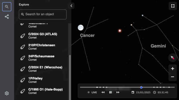 A screenshot from timeanddate.com’s Interactive Night Sky Map.