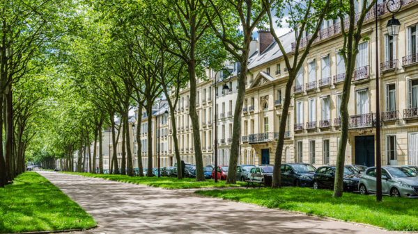A street in Versailles, a suburb of the French capital Paris.