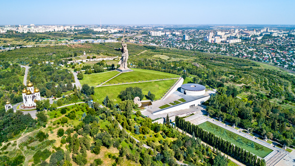 View of Mamayev Kurgan, a hill with a memorial complex in Volgograd, Russia