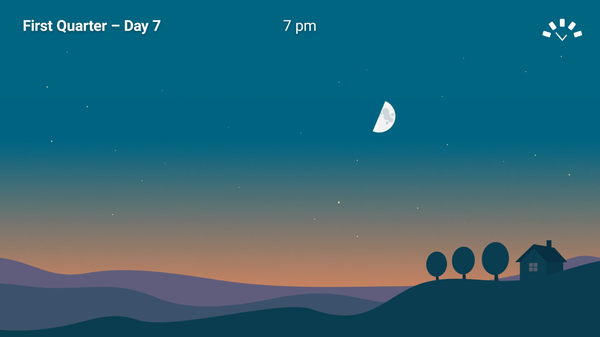 A screenshot from timeanddate's Moon phases video, showing the Moon and Sun moving across the sky
