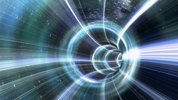 An illustration of how a wormhole might look in space.