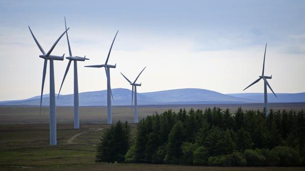 Wind turbines in Caithness, Scotland, Europe.