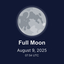 A dark blue graphic with a Full Moon in August.