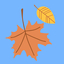 Falling autumn leaves on a blue background.