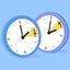 Two clocks next to each other, one representing spring DST and the other representing fall DST. The one-hour range marked on the clocks symbolises the DST change.