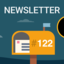 Illustration of a letterbox with the number 122 on it, a total solar eclipse in the sky and the wording "Newsletter" on the top.