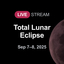 YouTube thumbnail for partial lunar eclipse on September 8, 2025, showing eclipsed moon.